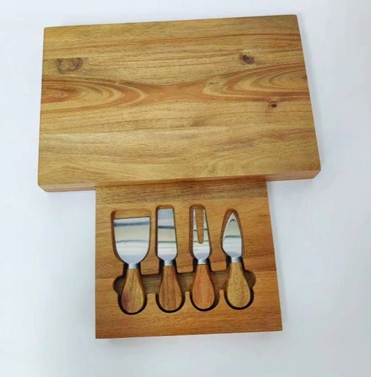 Bamboo Cheese Board & 4 Piece Utensil Set - Yorkn Inc✅