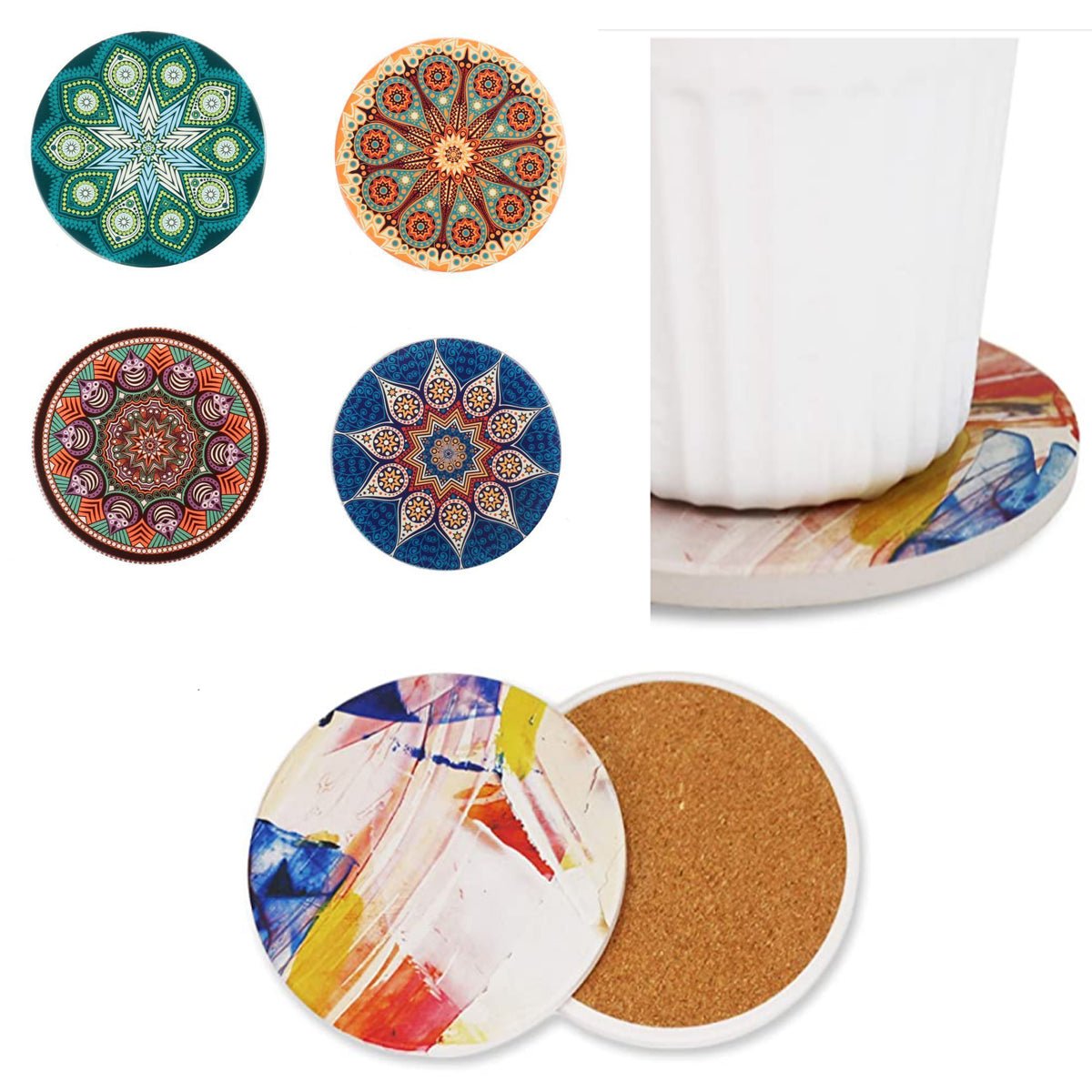 Round Ceramic Coasters With Cork Base - Yorkn Inc✅