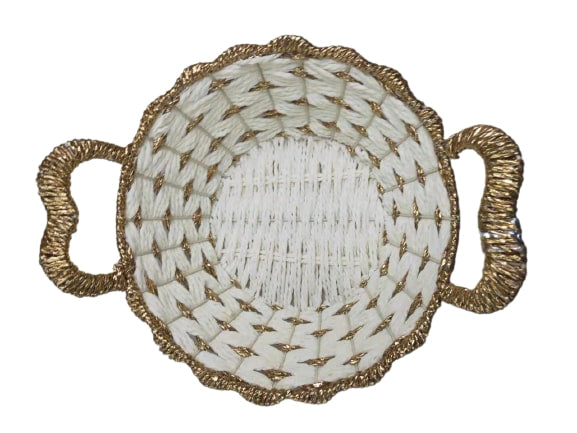 Panier rond peu profond en osier tissé à la main 