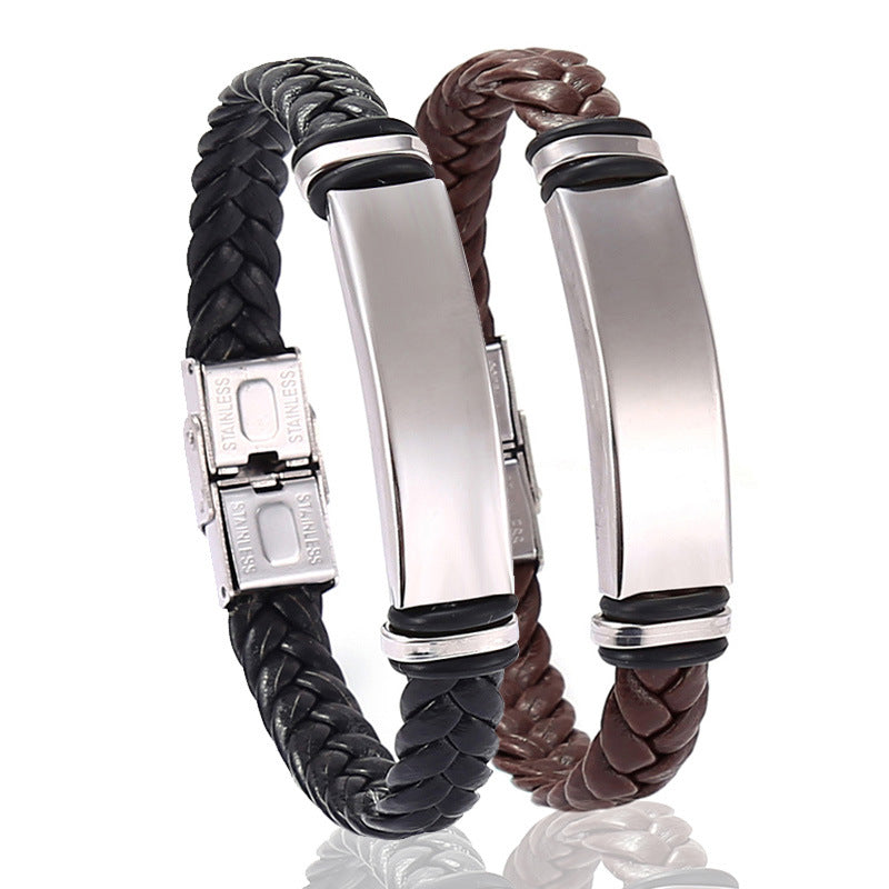 Bracelet en cuir tressé en acier inoxydable 
