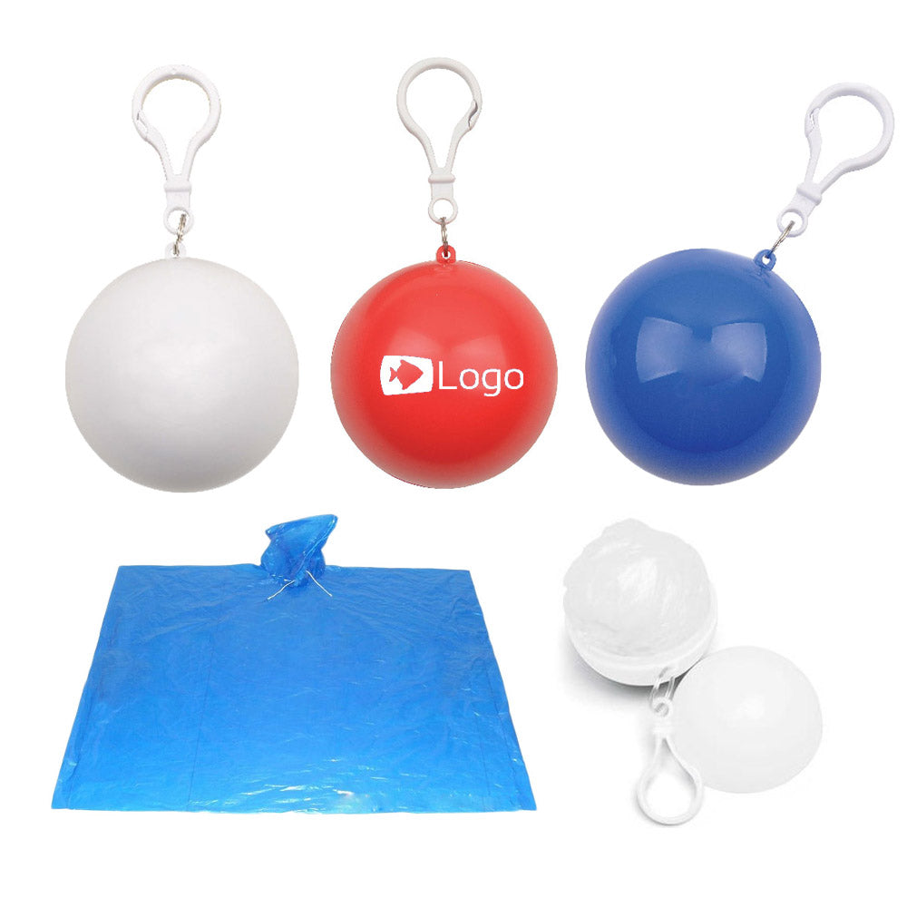 Porte-clés boule avec poncho de pluie d'urgence taille adulte 