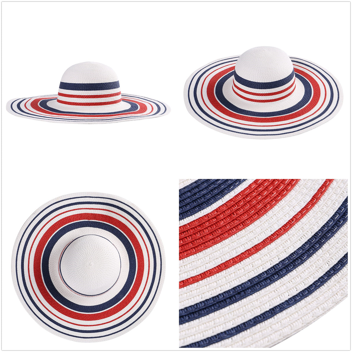 Grand chapeau de paille à rayures en papier tressé 