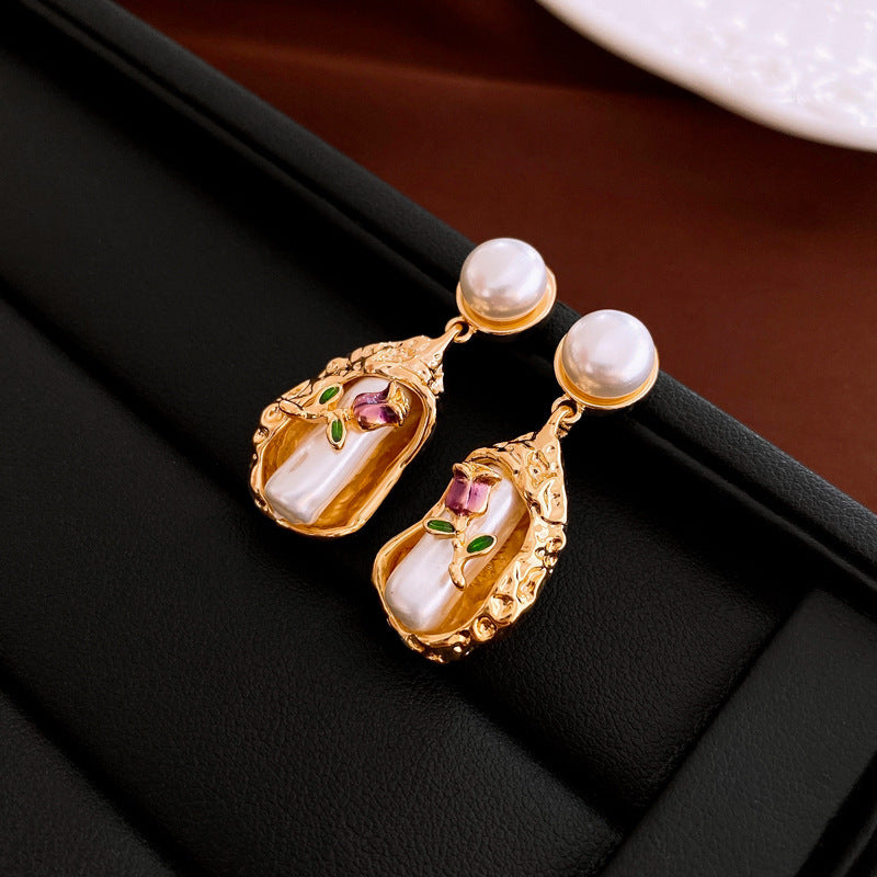 Vintage Pearl Earrings With Pull Out Box