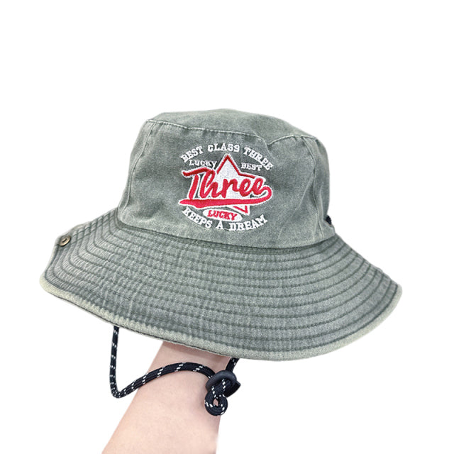 Denim Wide Brim Bucket Hat With Strap