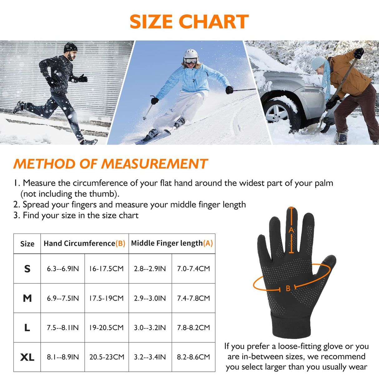 Gants chauds antidérapants pour écran tactile pour le sport 