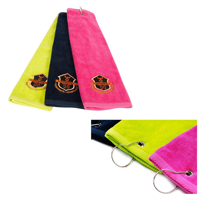 Serviette de golf en velours avec crochet à trois volets 