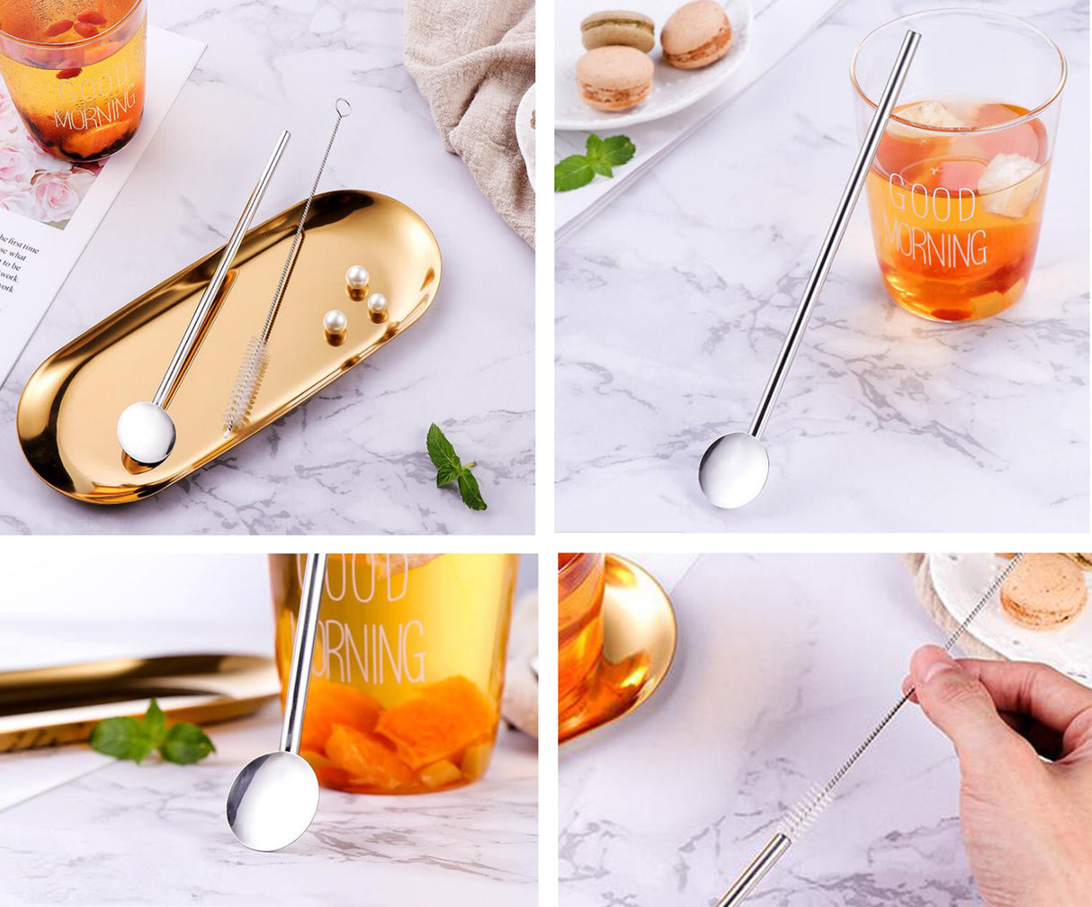 Cuillère réutilisable avec paille 