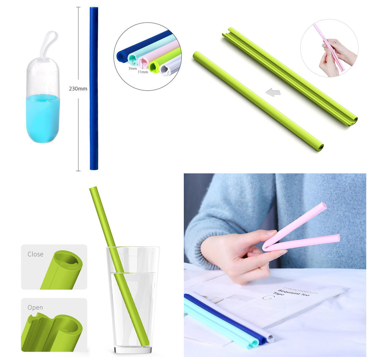 Paille en silicone ouvrable avec étui 