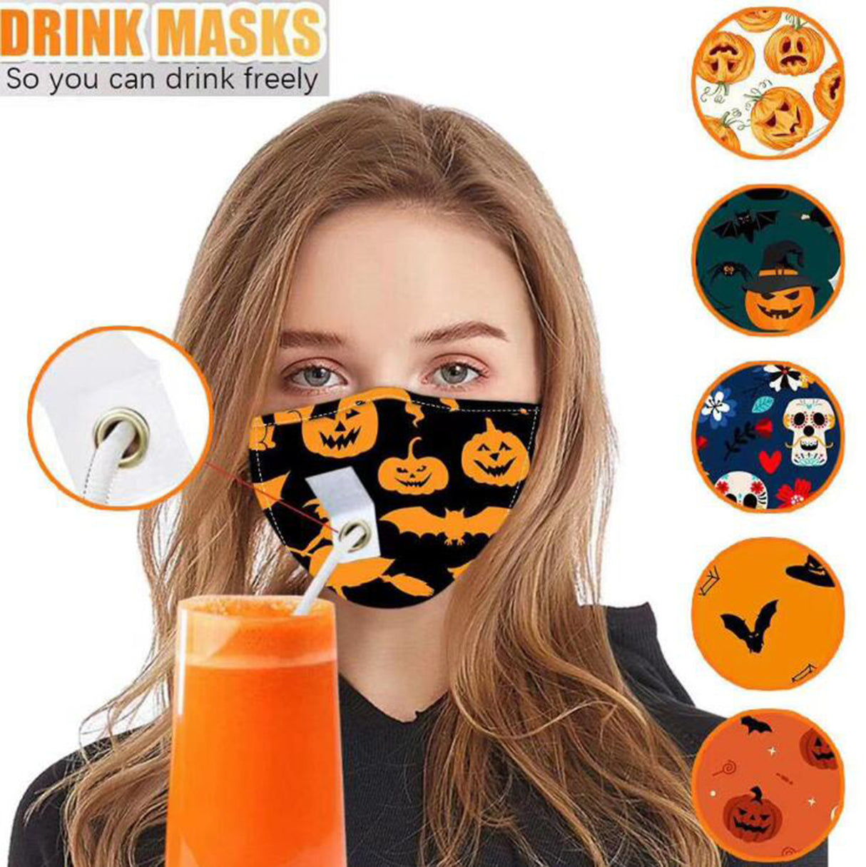 Masque décoratif avec trou pour paille 