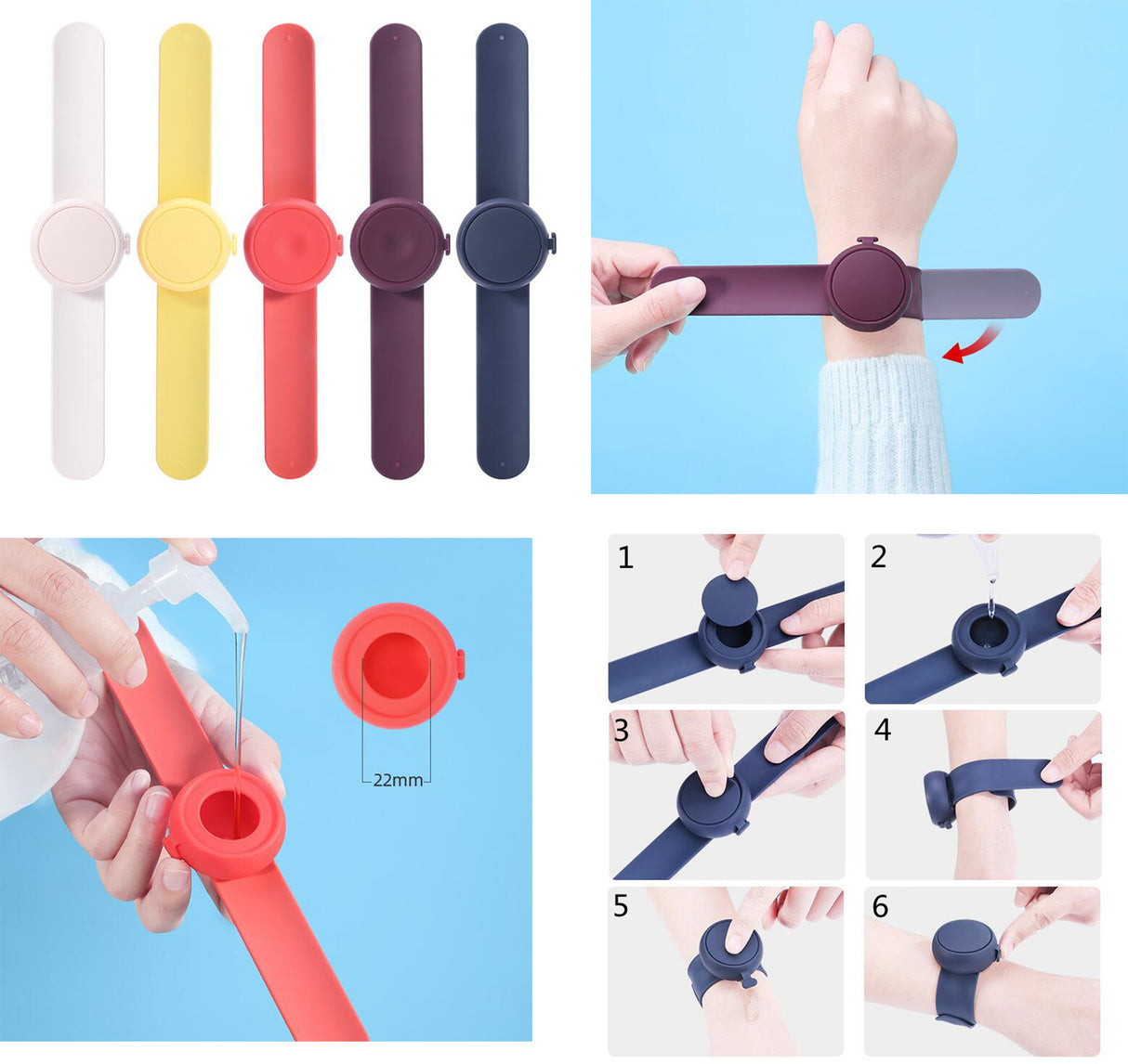 Distributeur de désinfectant pour les mains avec bracelet en silicone 