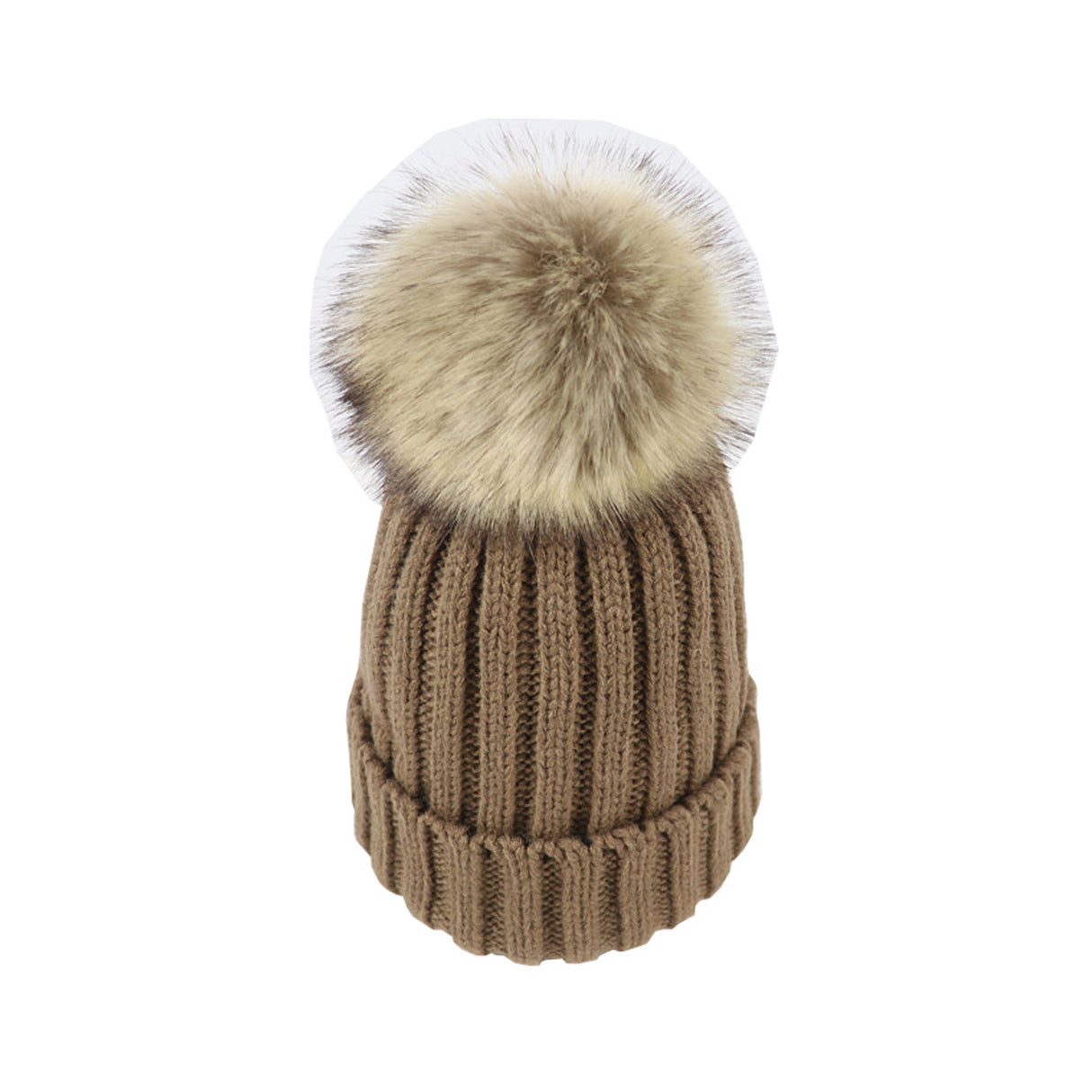 Bonnet tricoté pour enfant avec pompon en fausse fourrure 