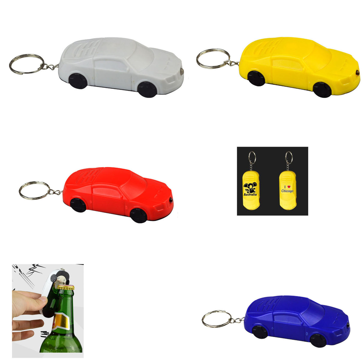 Porte-clés décapsuleur à LED en forme de voiture 