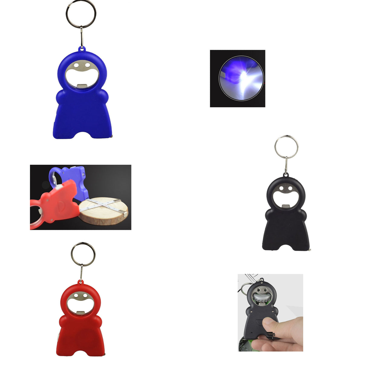 Porte-clés avec ruban lumineux LED et décapsuleur 