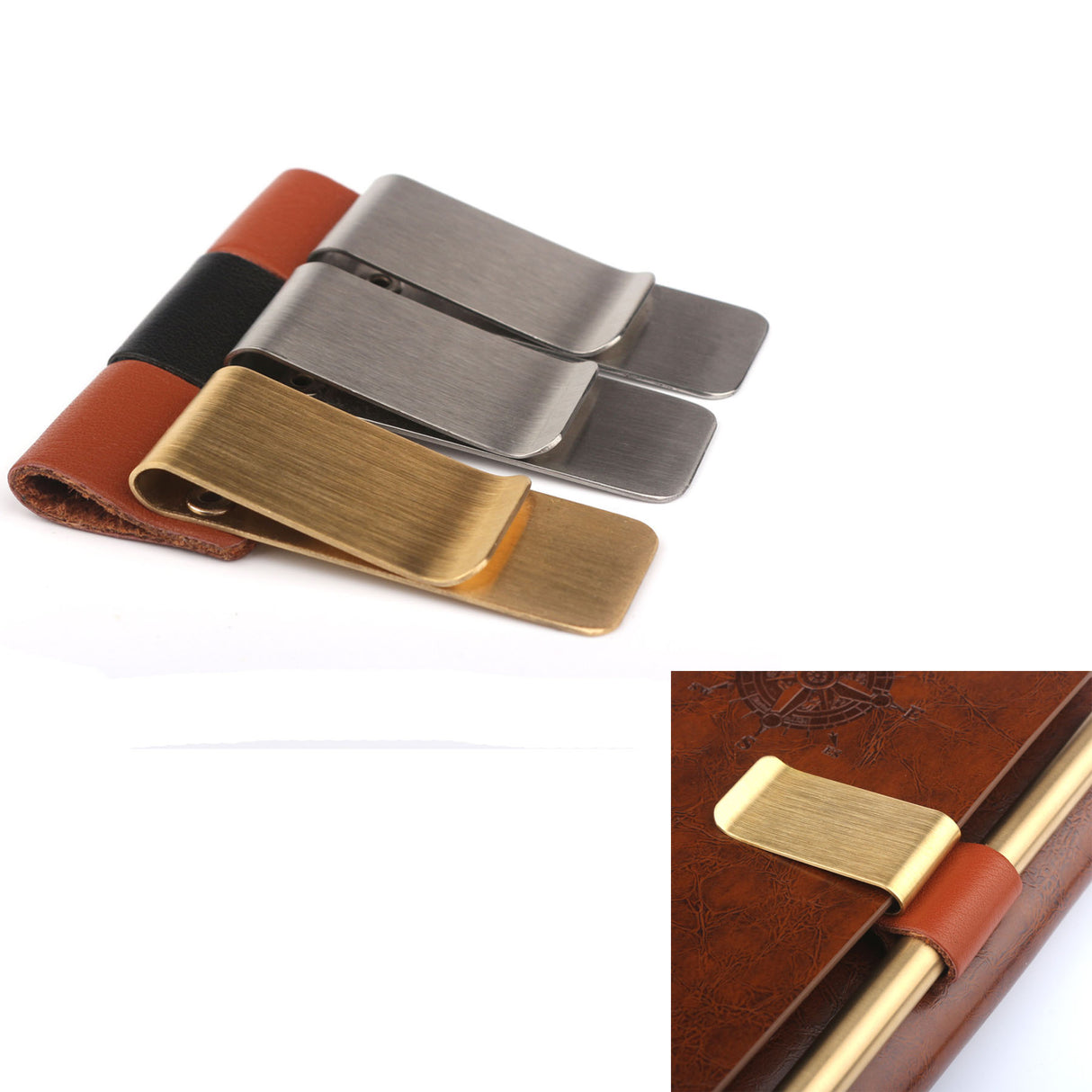 Carnet de notes en cuir, porte-stylo, pince à billets 