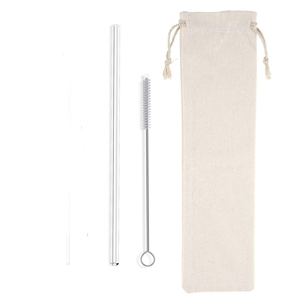 Ensemble de pailles en verre avec brosse et sac 