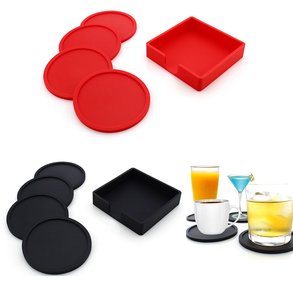 Lot de 4 sous-verres en silicone avec support 