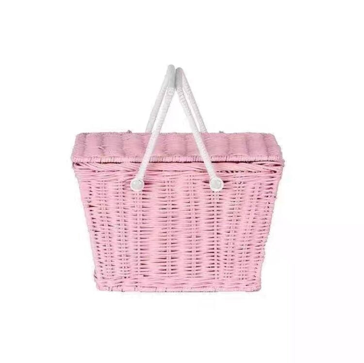 Paniers en rotin rose avec couvercle 