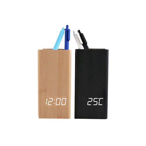 Réveil porte-stylo en bois 