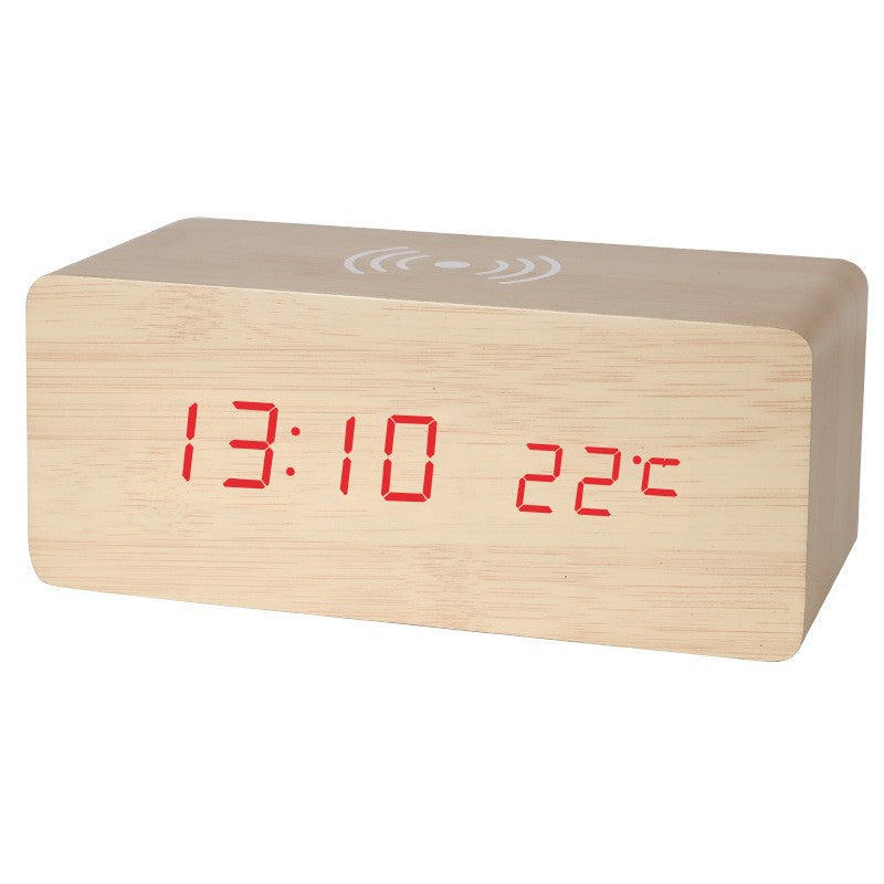 Horloge de chargement sans fil en bois à LED 