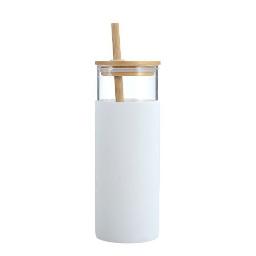 Gobelet en verre avec couvercle en bois et paille 