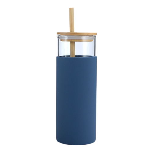 Gobelet en verre avec couvercle en bois et paille 