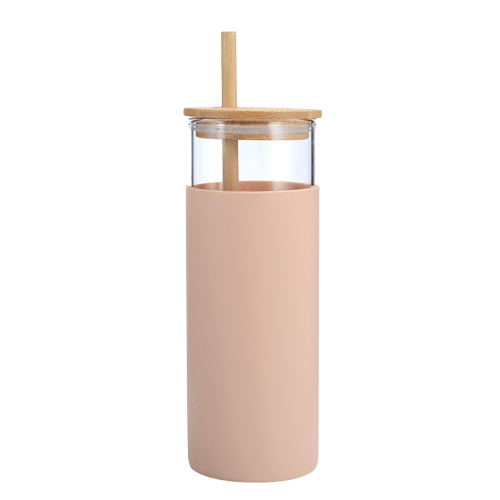 Gobelet en verre avec couvercle en bois et paille 