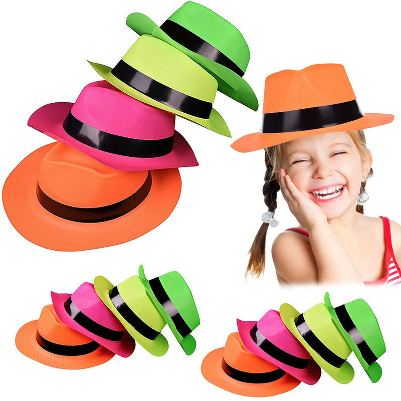 Chapeau de gangster Fedora en plastique fluo 
