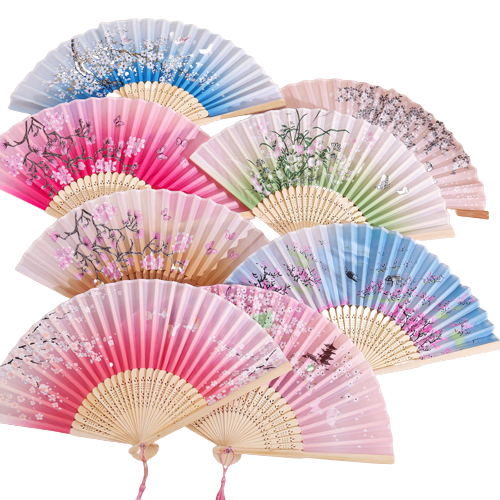 Éventail pliable à pompons 