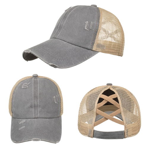 Casquette en maille denim délavée déchirée 