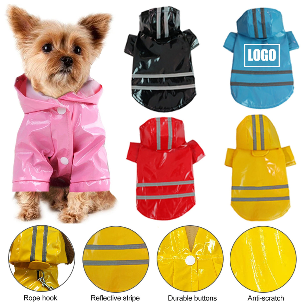 Imperméable pour animaux de compagnie avec bande réfléchissante de sécurité 