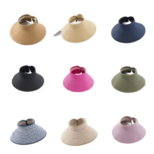 Chapeau de paille à large bord avec visière enroulable 
