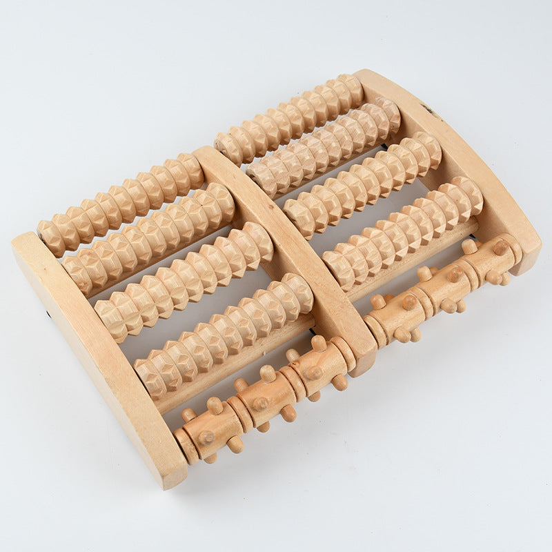 Rouleau de massage double pour les pieds en bois naturel 