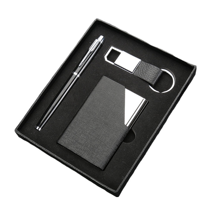 Ensemble porte-clés, étui pour cartes de visite et stylo 