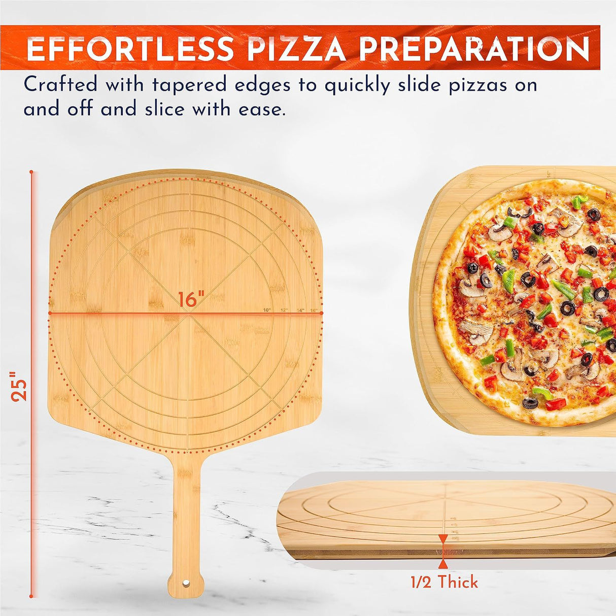 16 Inch Wooden Pizza Peel Board - By Boat