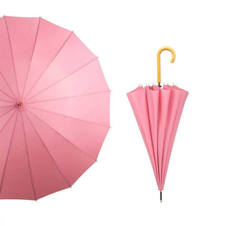 Classic Windproof Straight Umbrella 16 Ribs Wood Crook Handle - Yorkn Inc✅