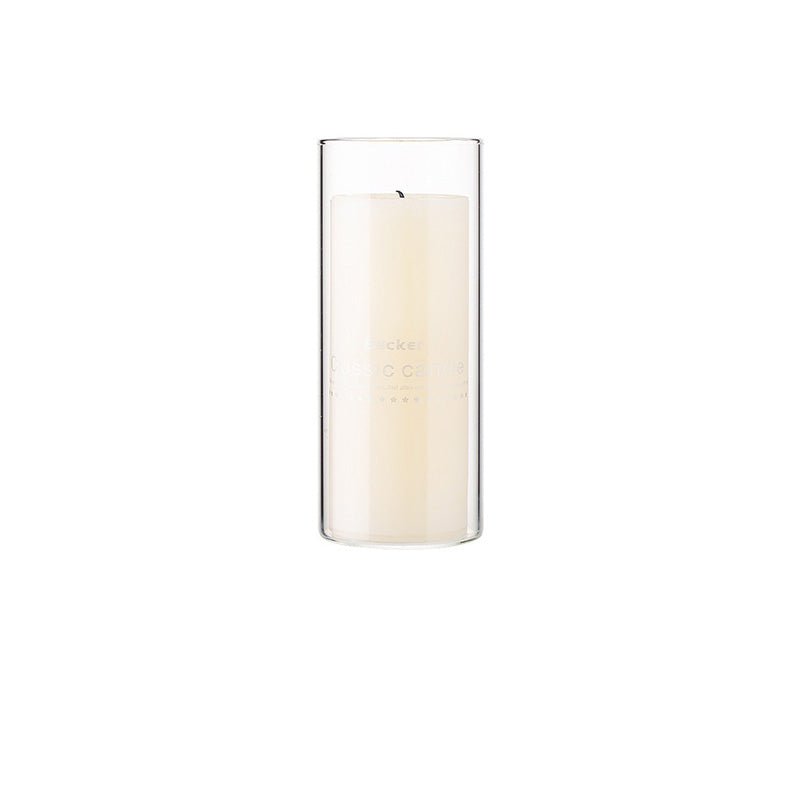 European - style Cylindrical Pure White Smokeless Candle In Glass Cup - Yorkn Inc✅