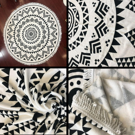 Microfiber Large Round Beach Blanket With Tassels - Yorkn Inc✅