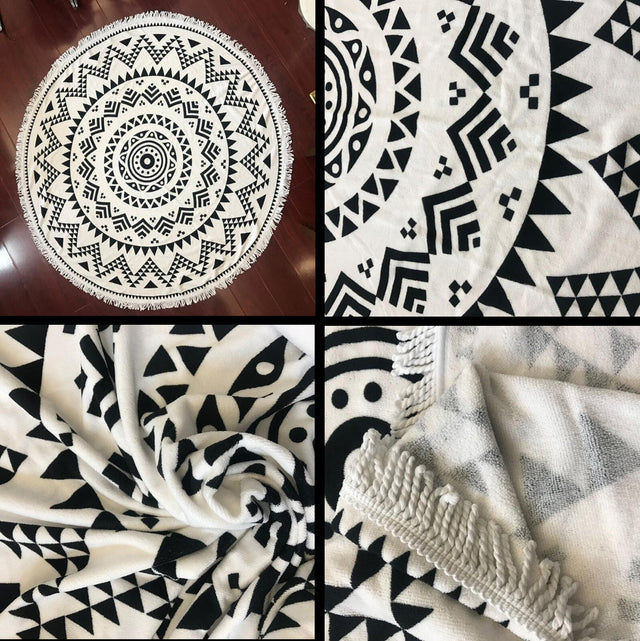 Microfiber Large Round Beach Blanket With Tassels - Yorkn Inc✅