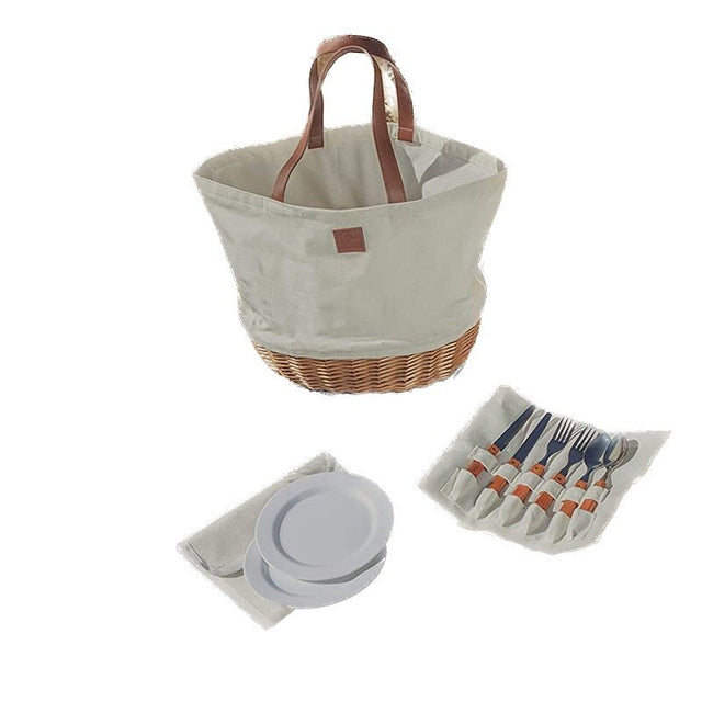 Picnic Canvas Basket With Flatwares - By Boat - Yorkn Inc✅