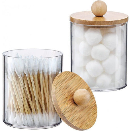 Qtip Holder Dispenser With Bamboo Lid - Yorkn Inc✅