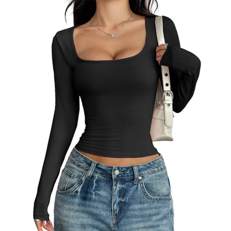 Square Neck Long Sleeve T-shirt For Women - Yorkn Inc✅