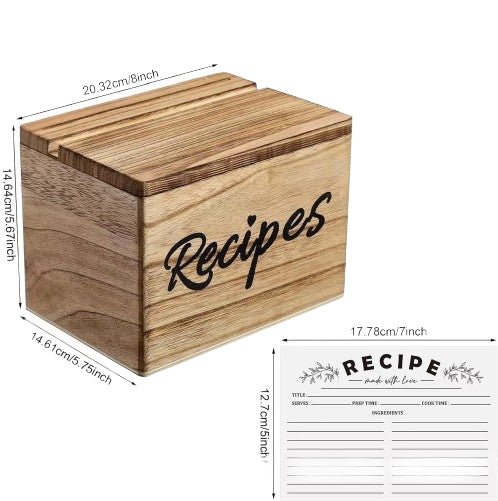 Wooden Recipe Box With Recipe Cards - Yorkn Inc✅