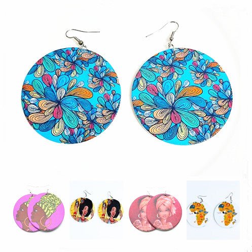 Wooden Round Shape Earrings African Charm - Yorkn Inc✅